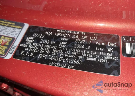 2023 Kia Forte Gt-Line z USA, uszkodzony, nr VIN 3KPF54ADXPE519983